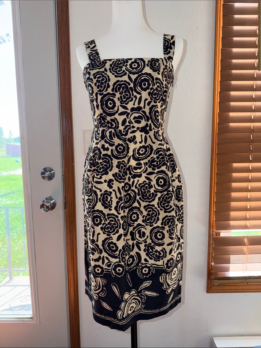 Max Mara Black White Floral Midi Dress